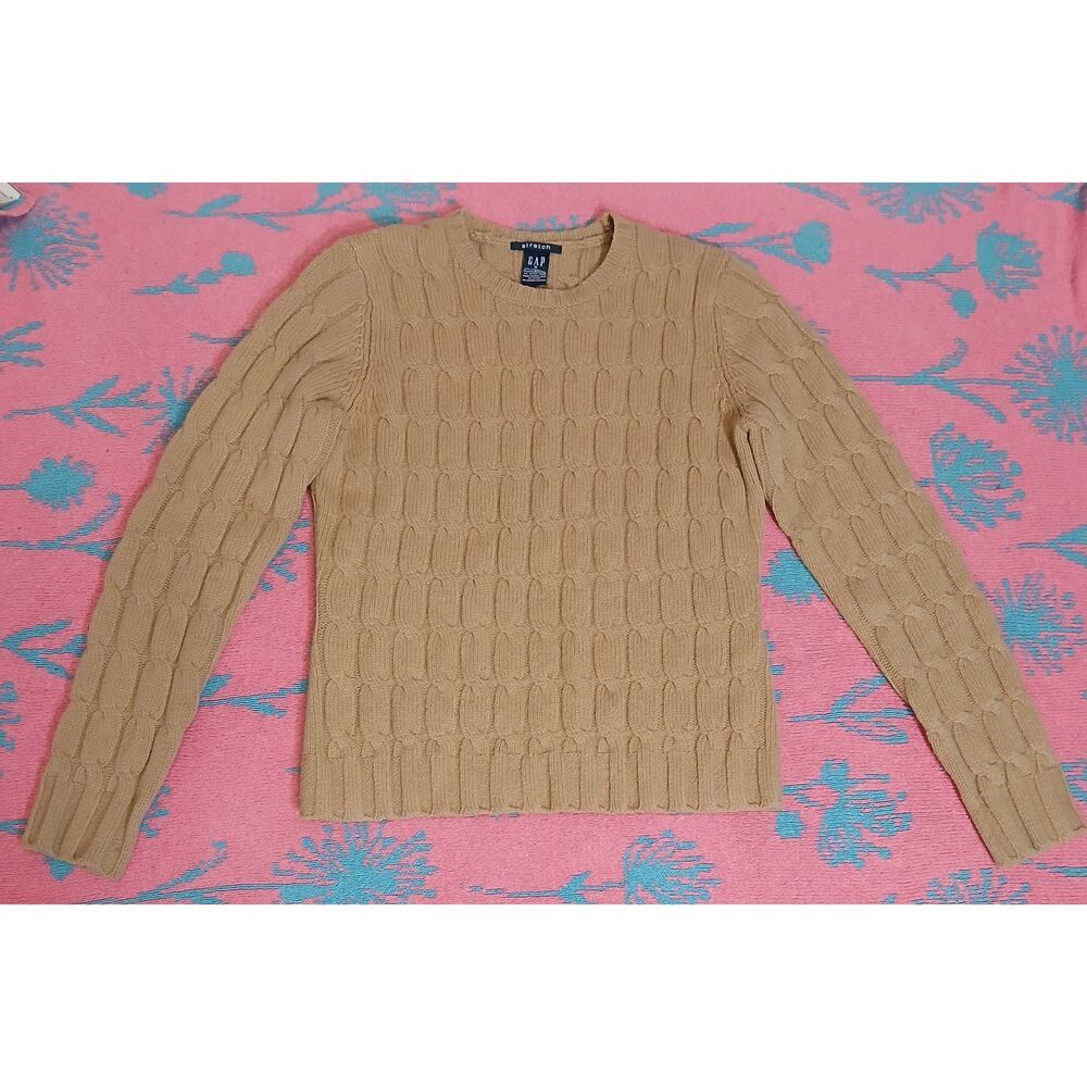 Vintage y2k gap womens small cable knit sweater lambswool tan caramel Cognac